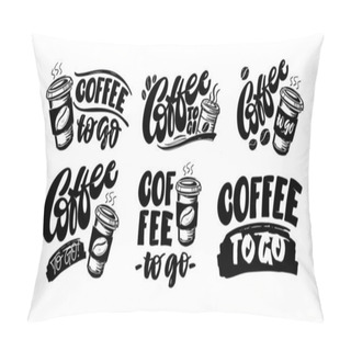 Personality  Coffee Time - Cute Hand Drawn Doodle Lettering Label/ Pumpkin Spice Latte. Coffee To Go! Pillow Covers