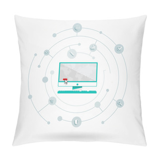 Personality   Infographics Internet Elements With A Circles And Business Icons. Elements Communicate With One Another. Clean, Minimalist Design. For Informational Graphs, Reports, Registration Data, Websites Pillow Covers