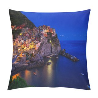 Personality  Manarola, Liguria, Italy. The Wonderful Manarola Village. Quiet Sky And Peaceful Sea, During Sunset. Pillow Covers