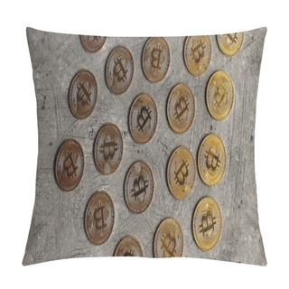 Personality  Golden Bitcoins On Gray Surface Pillow Covers