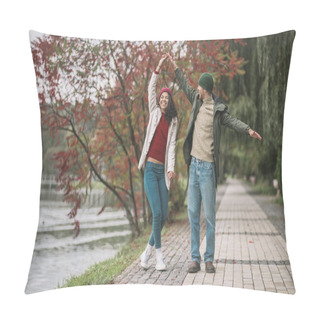 Personality  Man And Woman Enjoying Their Date Near The River Pillow Covers