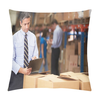 Personality  Manager In Warehouse Checking Boxes Pillow Covers