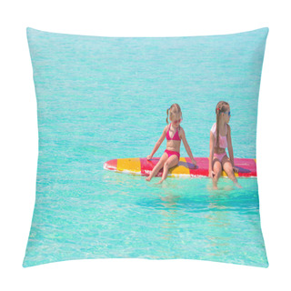Personality  Little Adorable Girls On A Surfboard In The Turquoise Sea Pillow Covers