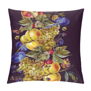 Personality  Autumn Watercolor Seamless Border With Fruits And Butterflies Pillow Covers