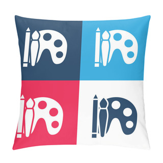 Personality  Art Blue And Red Four Color Minimal Icon Set Pillow Covers