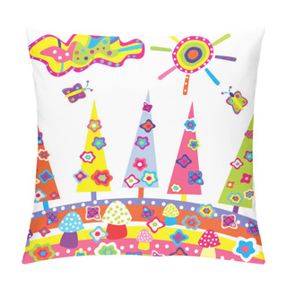 Personality  Doodle Landscape With Colored Cartoon Elements Pillow Covers