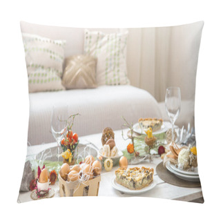 Personality  The Interior Of The Room With A Festive Easter Table . Pillow Covers