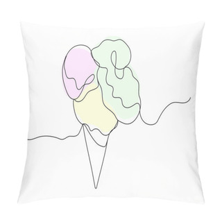 Personality  Continuous Line Ice Cream Balls Icon Isolated. Vector One Line Sweet Ice Cream Illuustration. Pillow Covers