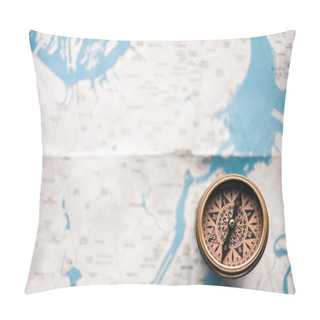 Personality  Top View Of Vintage Compass On Map Pillow Covers
