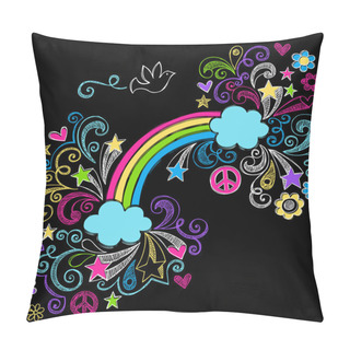 Personality  Rainbow And Peace Sign Dove Back To School Sketchy Notebook Doodles Pillow Covers
