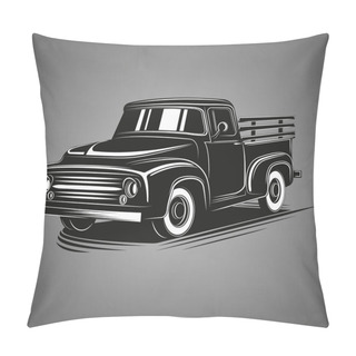 Personality  Old Retro Pickup Truck Vector Illustration. Vintage Transport Vehicle Pillow Covers