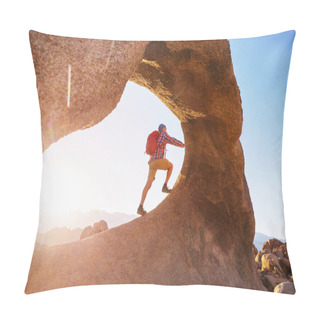 Personality  Hike In The Utah Mountains. Hiking In Unusual Natural Landscapes. Fantastic Forms Sandstone Formations. Pillow Covers