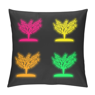 Personality  Big Plant Like A Small Tree Four Color Glowing Neon Vector Icon Pillow Covers