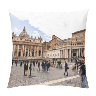 Personality  ROME, ITALY - JUNE 28, 2019: Crowd Of Tourists In Front Of Basilica Of St. Peter Pillow Covers