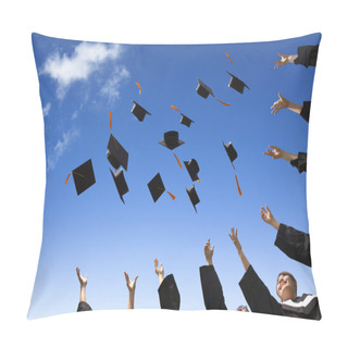 Personality  Students Throwing Graduation Hats In The Air Celebrating Pillow Covers
