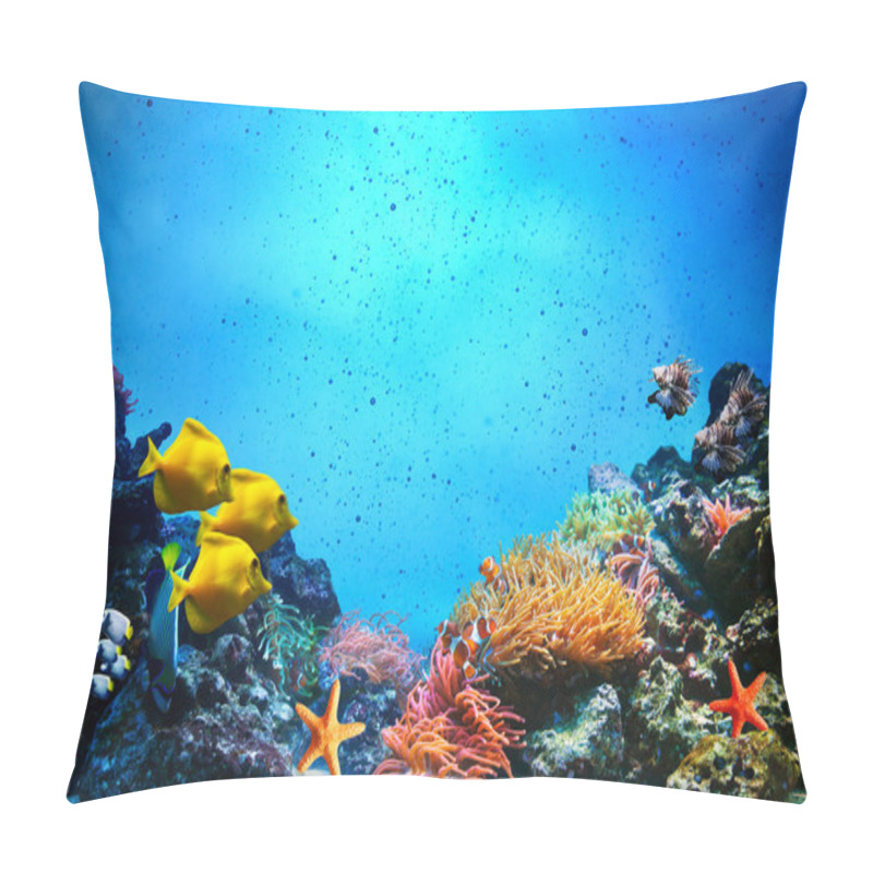 Personality  Underwater Scene. Coral Reef, Fish Groups In Clear Ocean Water Pillow Covers