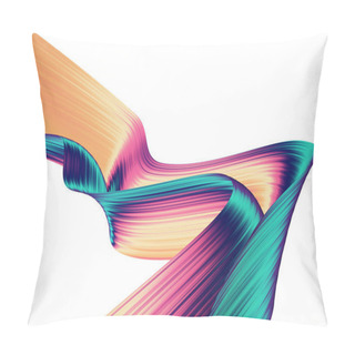 Personality  3D Render Abstract Background. Colorful 90s Style Twisted Shapes In Motion. Iridescent Digital Art For Poster, Banner Background, Design Element. Holographic Isolated Foil Ribbon On White Background. Pillow Covers