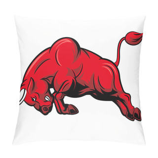 Personality  Illustration Of Angry Bull Character Isolated On White Background Pillow Covers