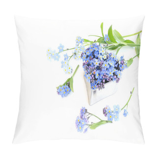 Personality  Silver Heart Shape With Forget-me-not Flowers Isolated On White Pillow Covers