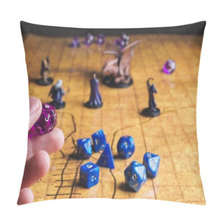 Personality  Roleplay Game With Dragons In Dungeon. Yellow Field Dice Pillow Covers