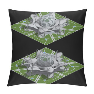 Personality  Futuristic Architecture For A Square Tiled Game Rendered In Dimetric Projection At 2 To 1 Pixel Ratio, With A 30 Orthographic Corner Camera From 2 Angles. The Clipping Path Is Included In The 3D Illustration. Pillow Covers