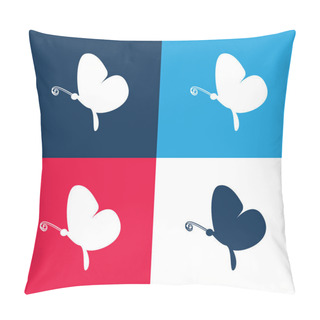 Personality  Black Butterfly Side View Blue And Red Four Color Minimal Icon Set Pillow Covers