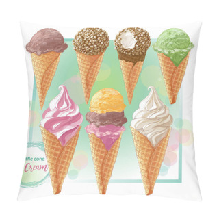 Personality  Vector Ice Cream In Waffle Cone Pillow Covers