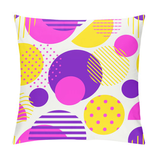 Personality  Circle, Polka Dot, Stripe Seamless Pattern. Mixed Texture Irregular Chaotic Shapes Print. Modern Memphis Stile Geometric Background. Bold Trendy Contemporary Geo Wallpaper. Abstract Vector Ornament Pillow Covers