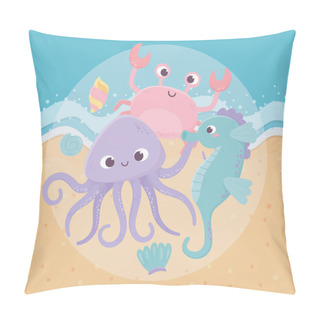 Personality  Seashore Octopus Seahorse Crab Algae Sand Life Cartoon Under The Sea Pillow Covers