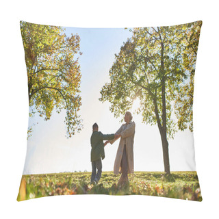 Personality  Silhouette Of Mother And Child Holding Hands In Autumn Park, Fall Season, Having Fun, Freedom, Dance Pillow Covers