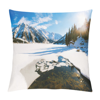 Personality  Big Almaty Lake On December. Water, Ice, Mountains And Snow. Pillow Covers