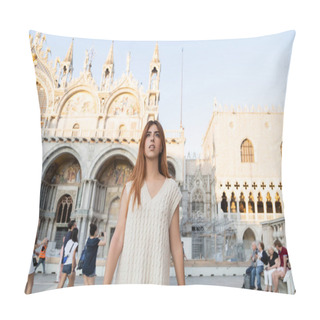 Personality  ITALY, VENICE - MAY 12, 2022: Amazed Woman Standing On Piazza San Marco In Venice Pillow Covers