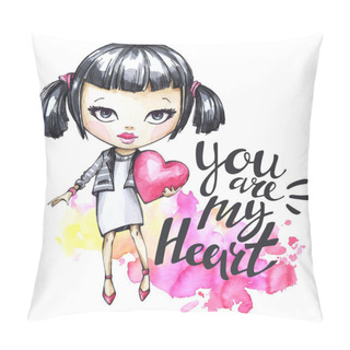 Personality Valentines Day Card With Romantic Girl.  Pillow Covers