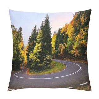 Personality  Crawling Road  Through The Mountains During The Autumn Season Pillow Covers