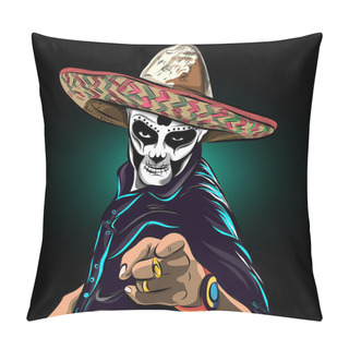 Personality Day Of The Dead Sugar Skull Man Vector. Mexican Skull. Dia De Los Muertos. EPS10 Illustration. Pillow Covers