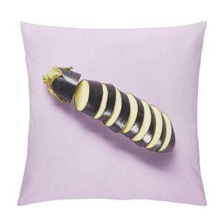Personality  Top View Of Ripe Sliced Eggplant On Violet Background Pillow Covers