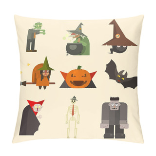 Personality  Halloween Characters In Flat Style Vector Illustration Pillow Covers