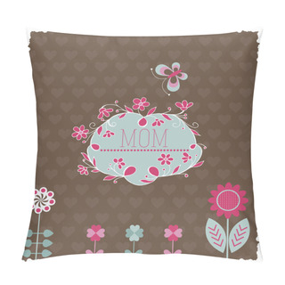 Personality  Festive Card For The Mother's Day With Butterflies And Flowers. Vector Illustration Pillow Covers