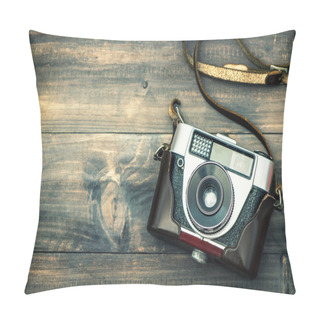 Personality  Vintage Camera On Rustic Wooden Background. Retro Style Pillow Covers