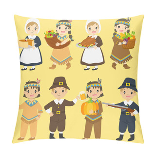 Personality  Thanksgiving Characters Cartoon Vector Set Pillow Covers