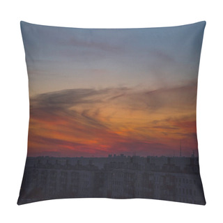Personality  The Contrasting Sky Is A Bright Sunset Against The Background Of A Metropolis In The Distance, The Horizon Line Is All Very Magical And Exciting That This Is An Apocalypse And It Inspires And Inspires A Lot Of Impressions From What You See Pillow Covers