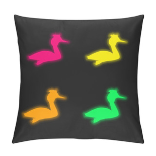 Personality  Bird Grebe Shape Four Color Glowing Neon Vector Icon Pillow Covers
