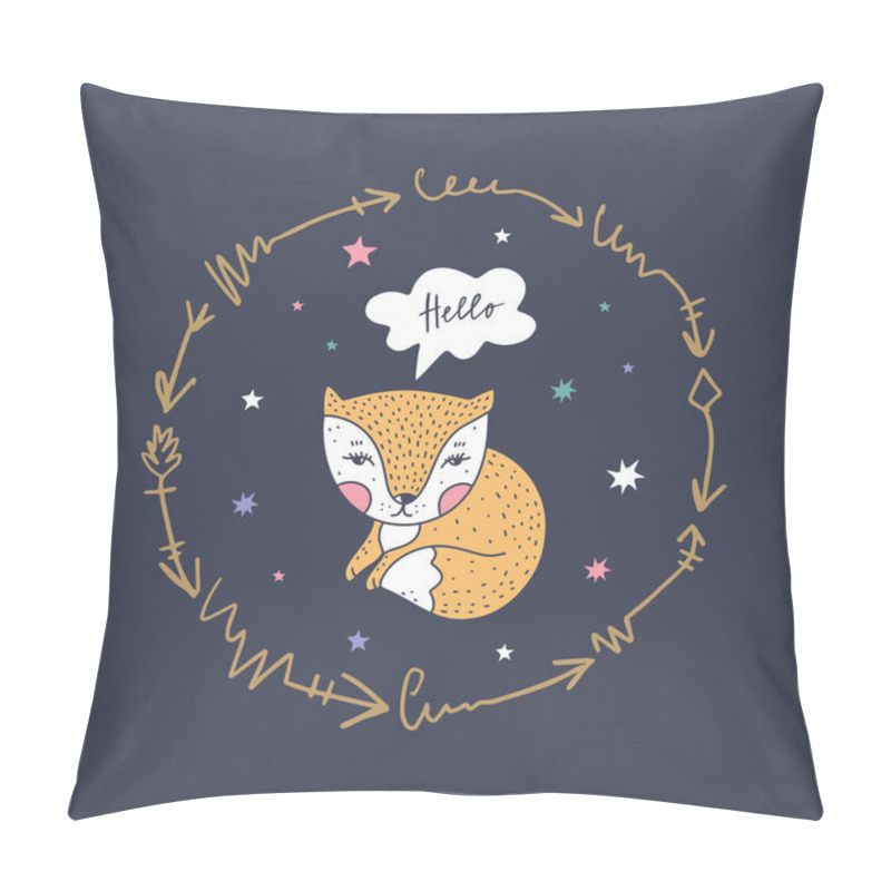 Personality  Vector And Jpg Image, Clipart, Editable Isolated Details. Little Fox And Frame, Baby Illustration, Unique Print For Posters, Cards, Mugs, Clothes And Other. Pillow Covers