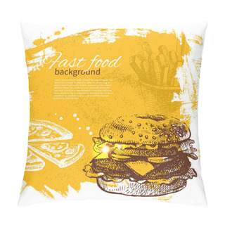 Personality  Vintage Fast Food Background. Hand Drawn Illustration Pillow Covers