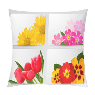 Personality  Set Of Banners With Different Colorful Flower. Vector Illustrati Pillow Covers