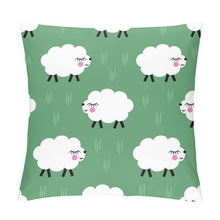 Personality  Smiling Lambs Seamless Pattern Background. Vector Baby Sheep Illustration For Kids Holidays. Cute Bright Baby Shower Vector Background. Pillow Covers