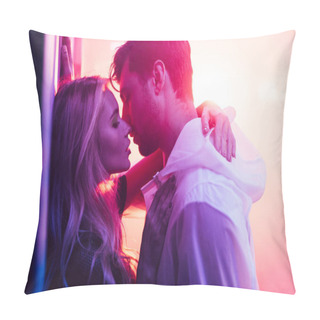 Personality  Side View Of Attractive And Blonde Woman Hugging And Kissing With Handsome Man  Pillow Covers