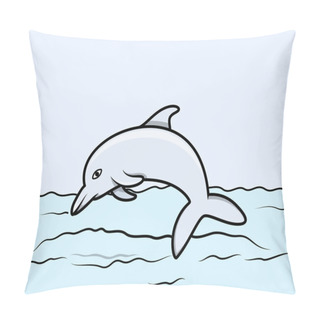 Personality  Dolphin In Sea - Cartoon Vector Illustration Pillow Covers