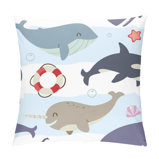 Personality  Vector Blue Whale, Sperm Whale, Narwhal And Killer Whale Set Pillow Covers
