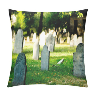Personality  Cemetery With Many Tombstones On The Bright Day Pillow Covers